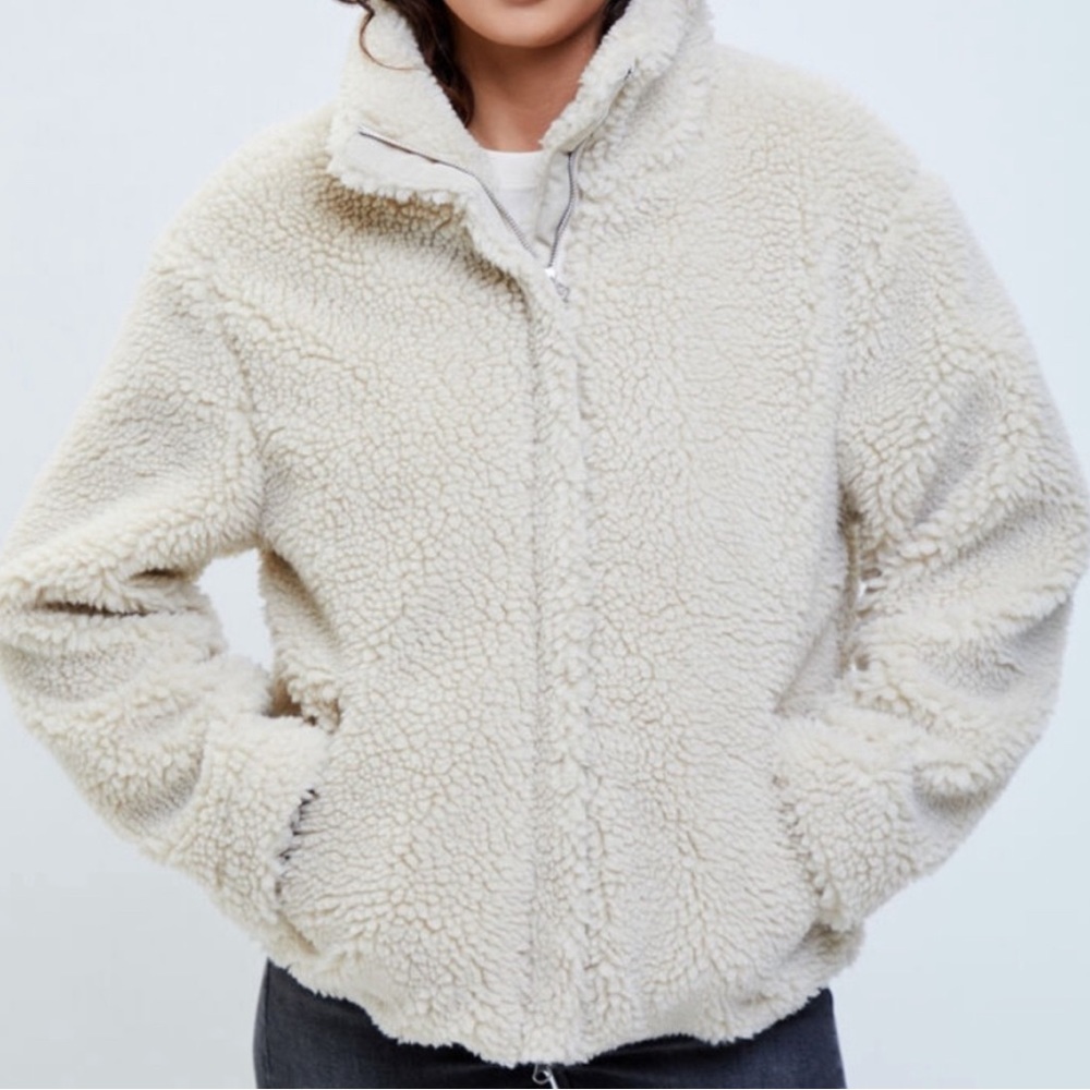 PacSun Ivory Sherpa Zip Jacket